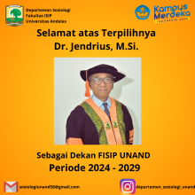 Selamat Atas terpilihnya Dr. Jendrius, M.Si. sebagai Dekan FISIP UNAND periode 2024 - 2029